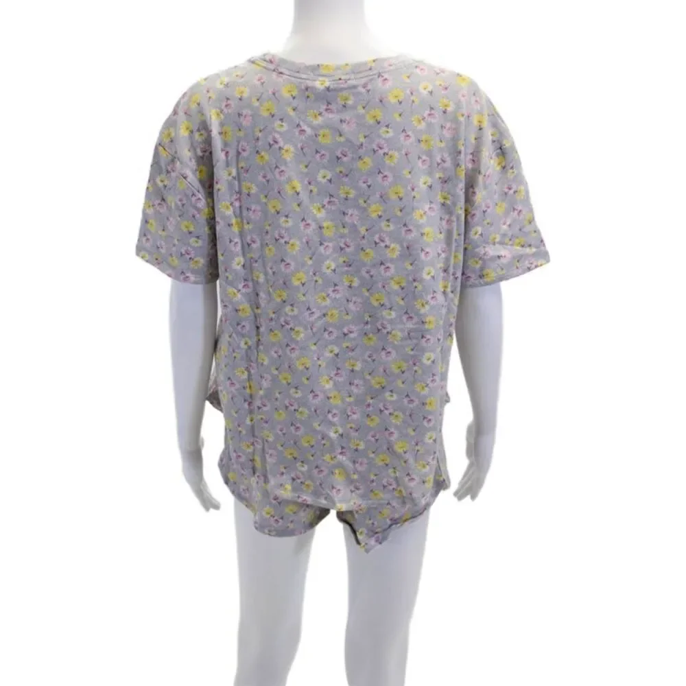 Emerson Road Womens Floral Print Crew Neck Sleep Shirt Pajama Set Gray Size XL